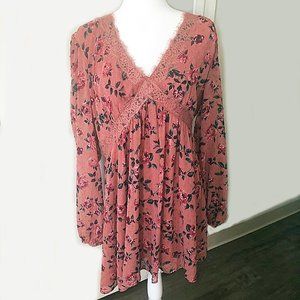 Xhilaration Long-Sleeve Rose Floral Boho Dress